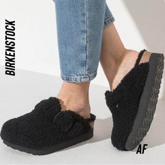 BIRKENSTOCK BOSTON SHEARLING IN TEDDY BLACK NWT Size 39 - Picture 1 of 9